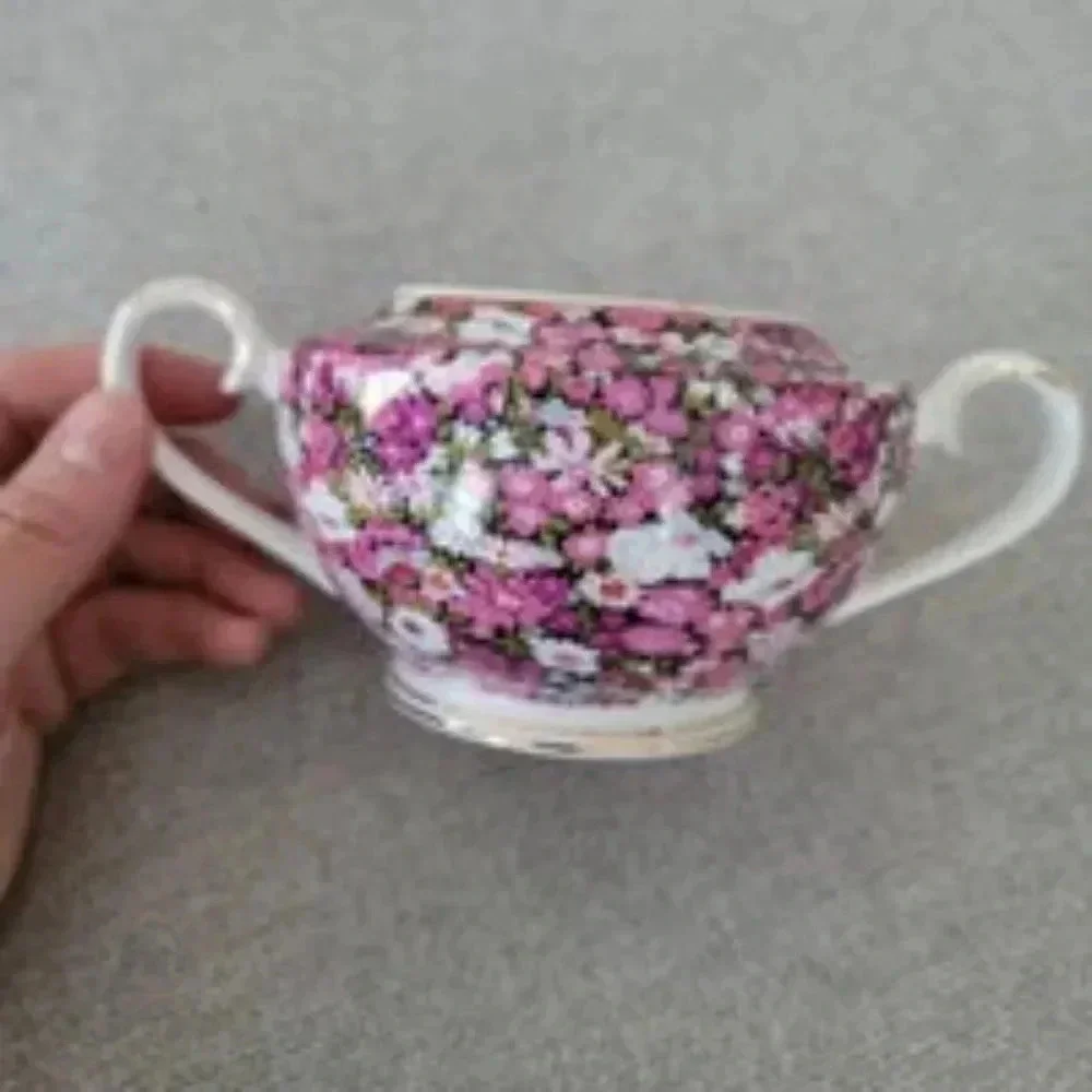 GRACE'S TEAWARE MULTI COLOR FLOWER+GOLD TRIM CERAMIC SUGAR BOWL & MUG BUNDLE
